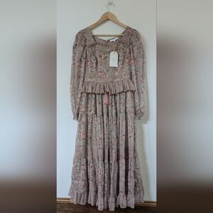 Ivy City Co Floral Long Sleeve Dress - Pink and Gray